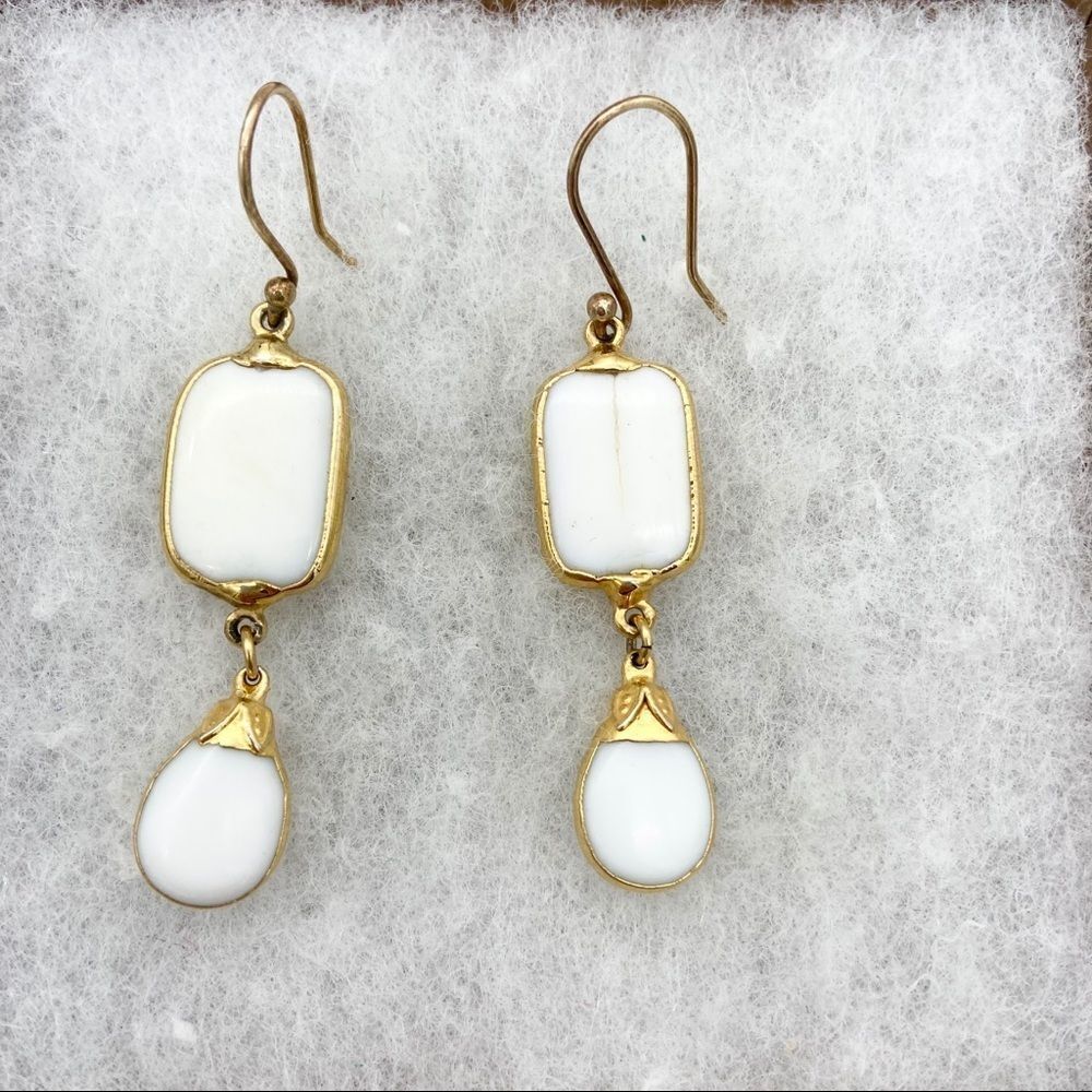 White Stone Dangle Drop Earrings - image 1